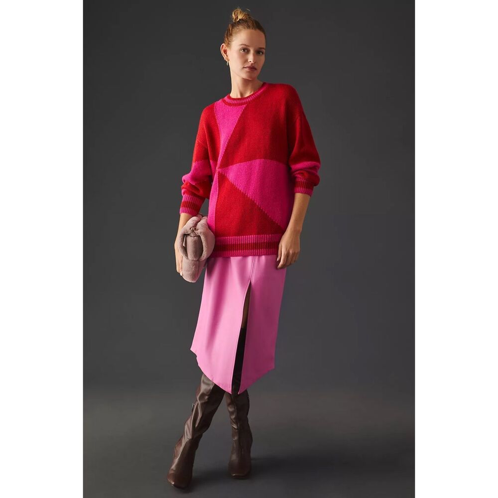 MOTHER Vibrant Red and Pink Crew Neck Sweater